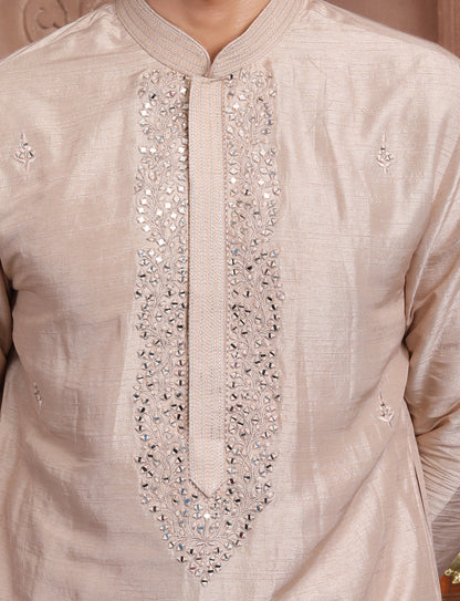 Light Peach Ethnic Handcrafted Kurta With Aligarhi Pant