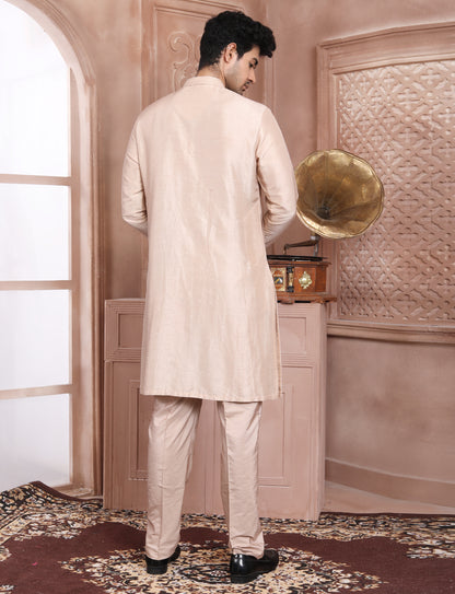 Light Peach Ethnic Handcrafted Kurta With Aligarhi Pant