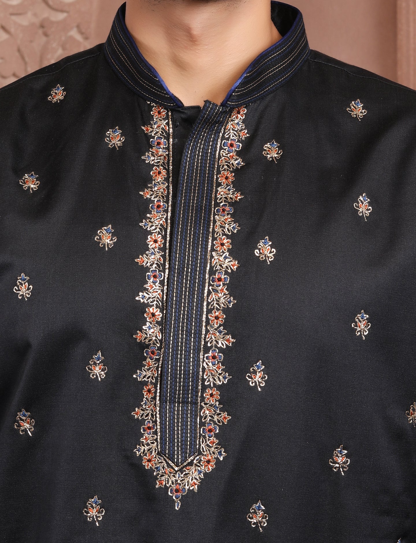 Black Banarasi Silk Elegant Hand Embroidery Kurta With Aligarhi Pant