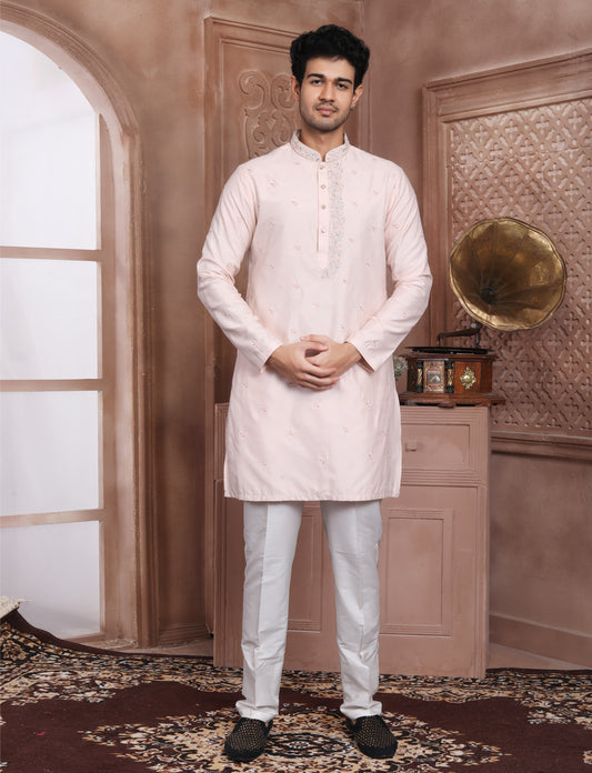 Pitch Banarasi Silk stylish Handcrafted Kurta With Aligarhi Pant