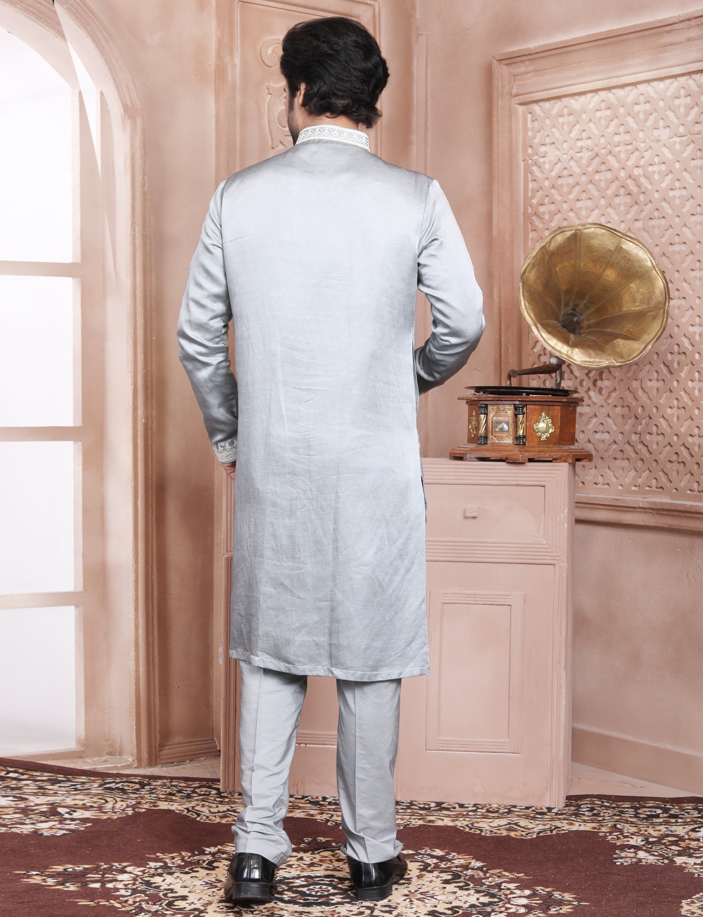 Grey Glamour Kurta with Pearl Moti and Resham Dori Embroidery