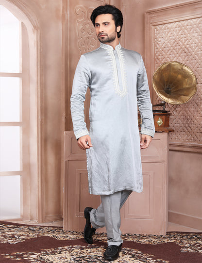 Grey Glamour Kurta with Pearl Moti and Resham Dori Embroidery