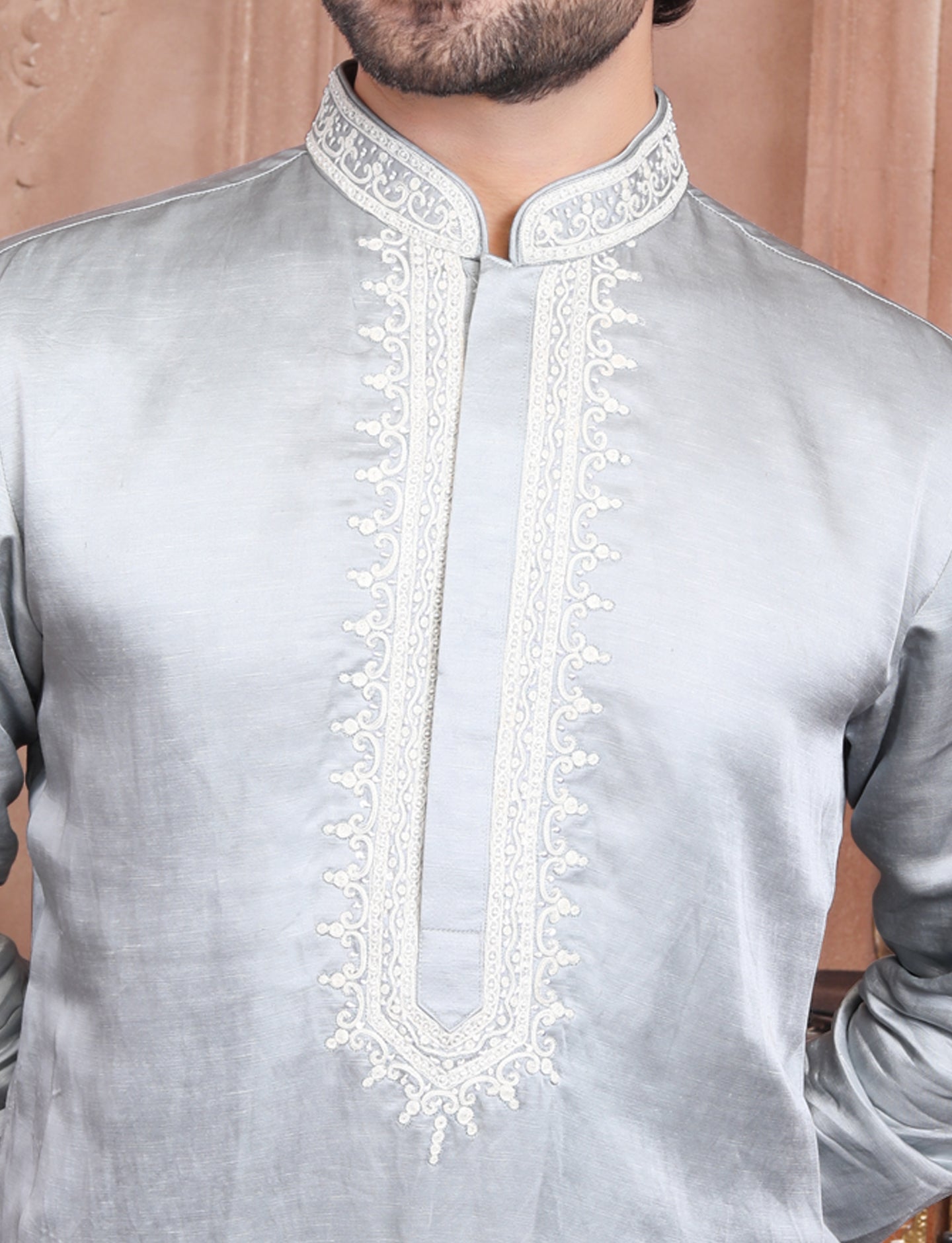 Grey Glamour Kurta with Pearl Moti and Resham Dori Embroidery