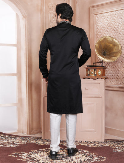 Black Stylis Hand Embroidery kurta With Aligarhi Pant