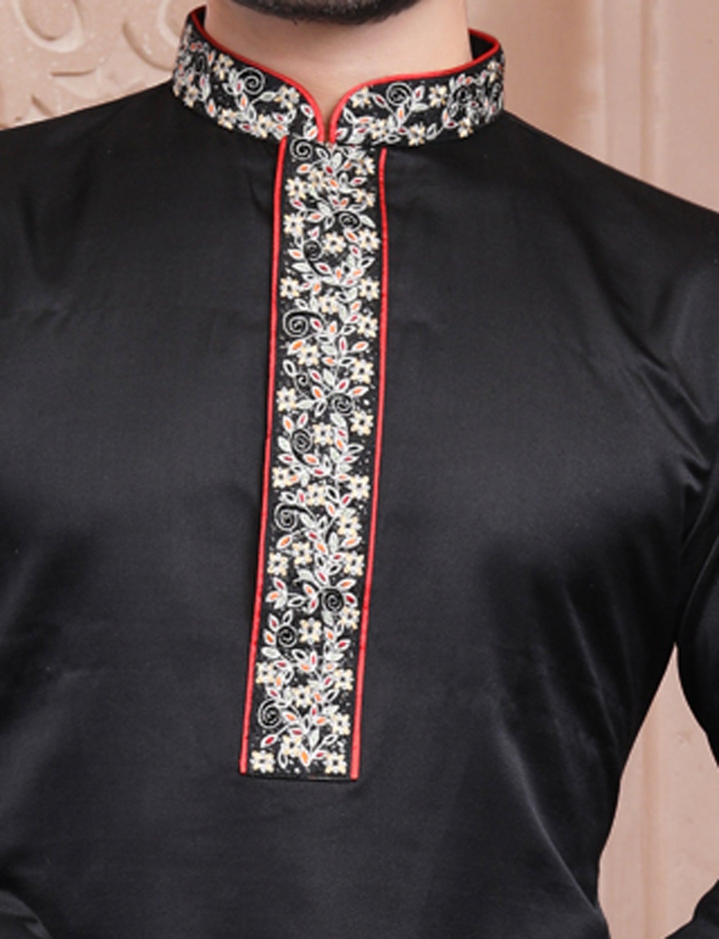 Black Stylis Hand Embroidery kurta With Aligarhi Pant