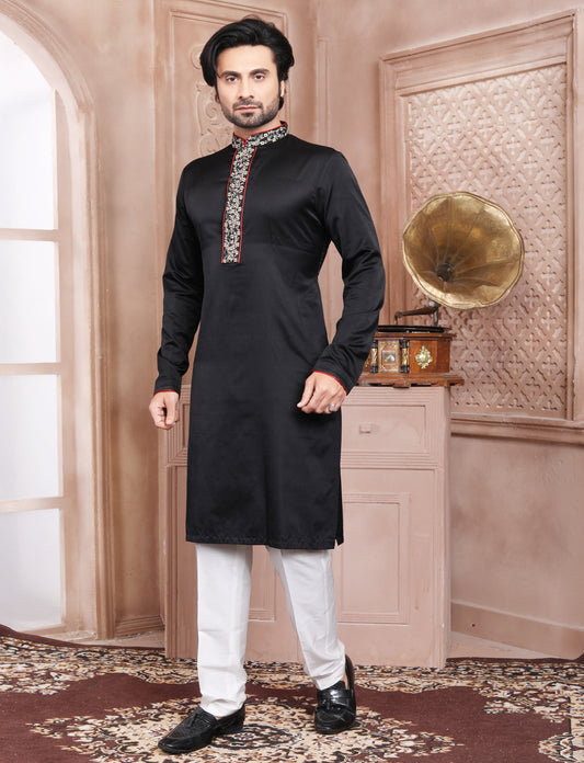 Black Stylis Hand Embroidery kurta With Aligarhi Pant