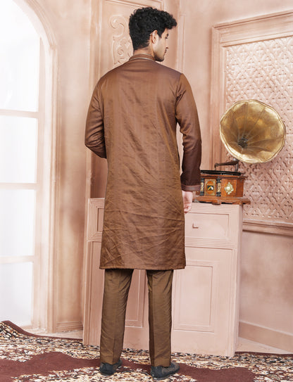 Coffee Brown Hand Embroidery Kurta With Aligarhi Pant