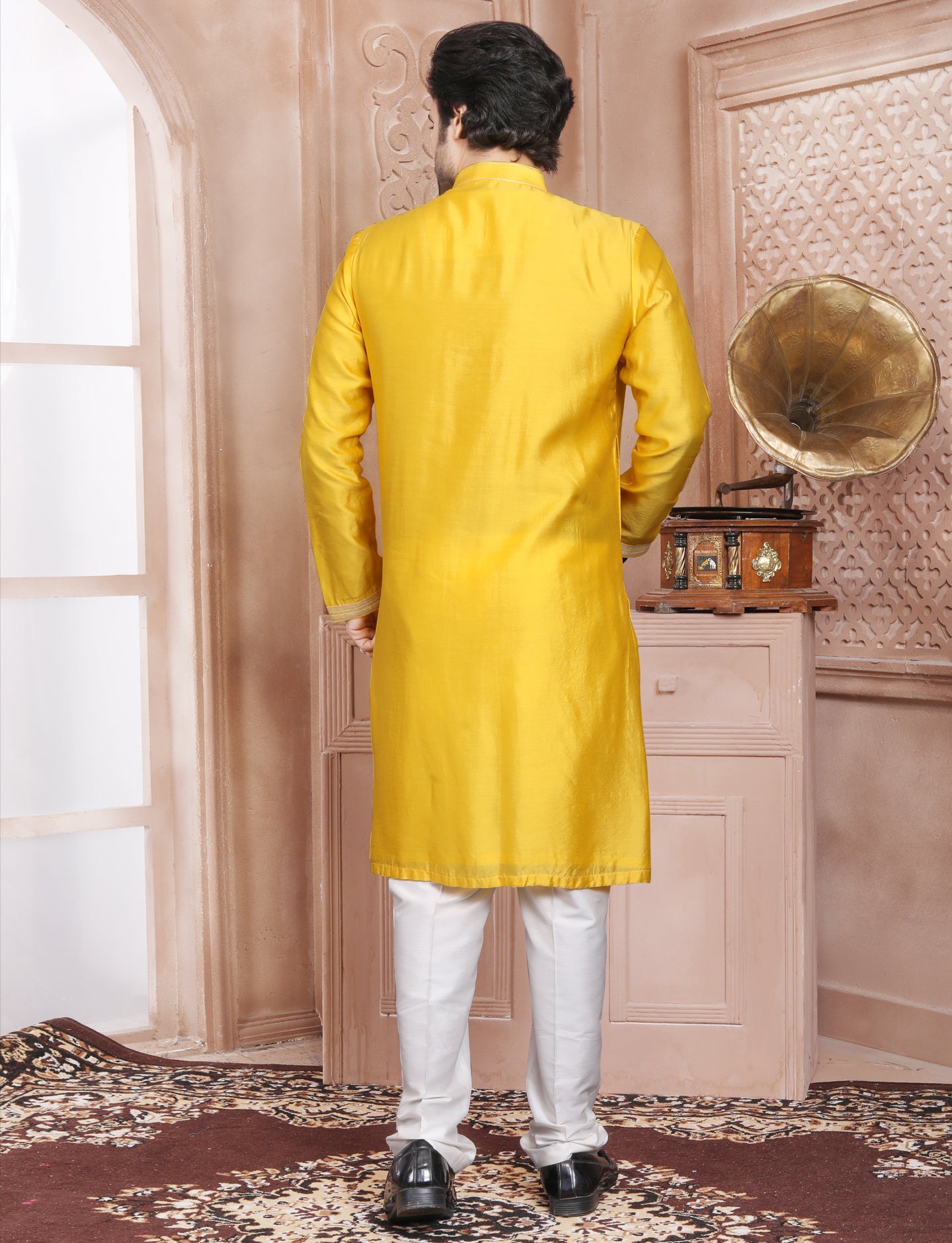 Yellow Hand Embroidery kurta With Aligarhi Pant