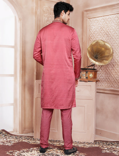 Pink Stylis Hand Work Kurta With Aligarhi Pant