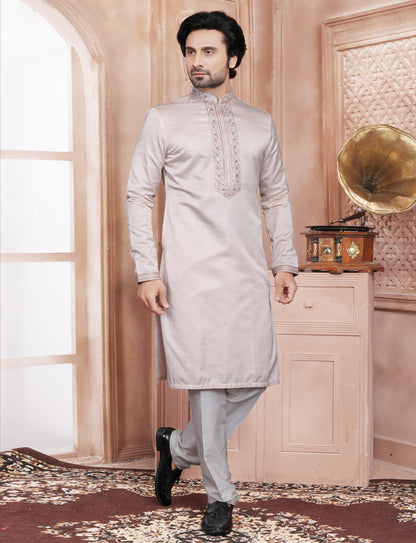 Pastal Peach Elegant Handcrafted embroidery kurta With Aligarhi Pant