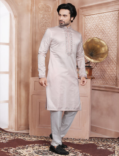 Pastal Peach Elegant Handcrafted embroidery kurta With Aligarhi Pant