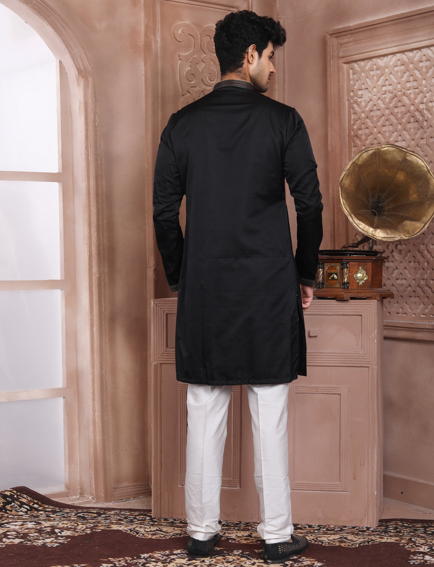 Black Banarasi Silk Hand Embroidery kurta With Aligarhi Pant