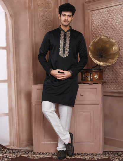 Black Banarasi Silk Hand Embroidery kurta With Aligarhi Pant