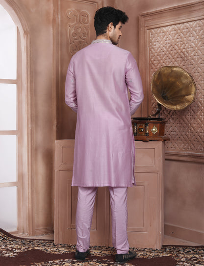 Light Purple Ethnic Handcrafted Kurta With Aligarhi Pant