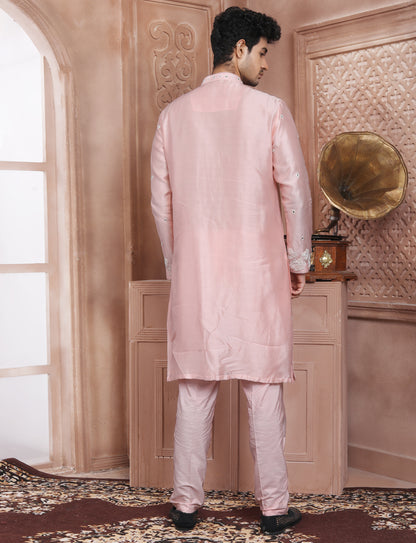 Light Pink Ethnic Handcrafted Kurta With Aligarhi Pant