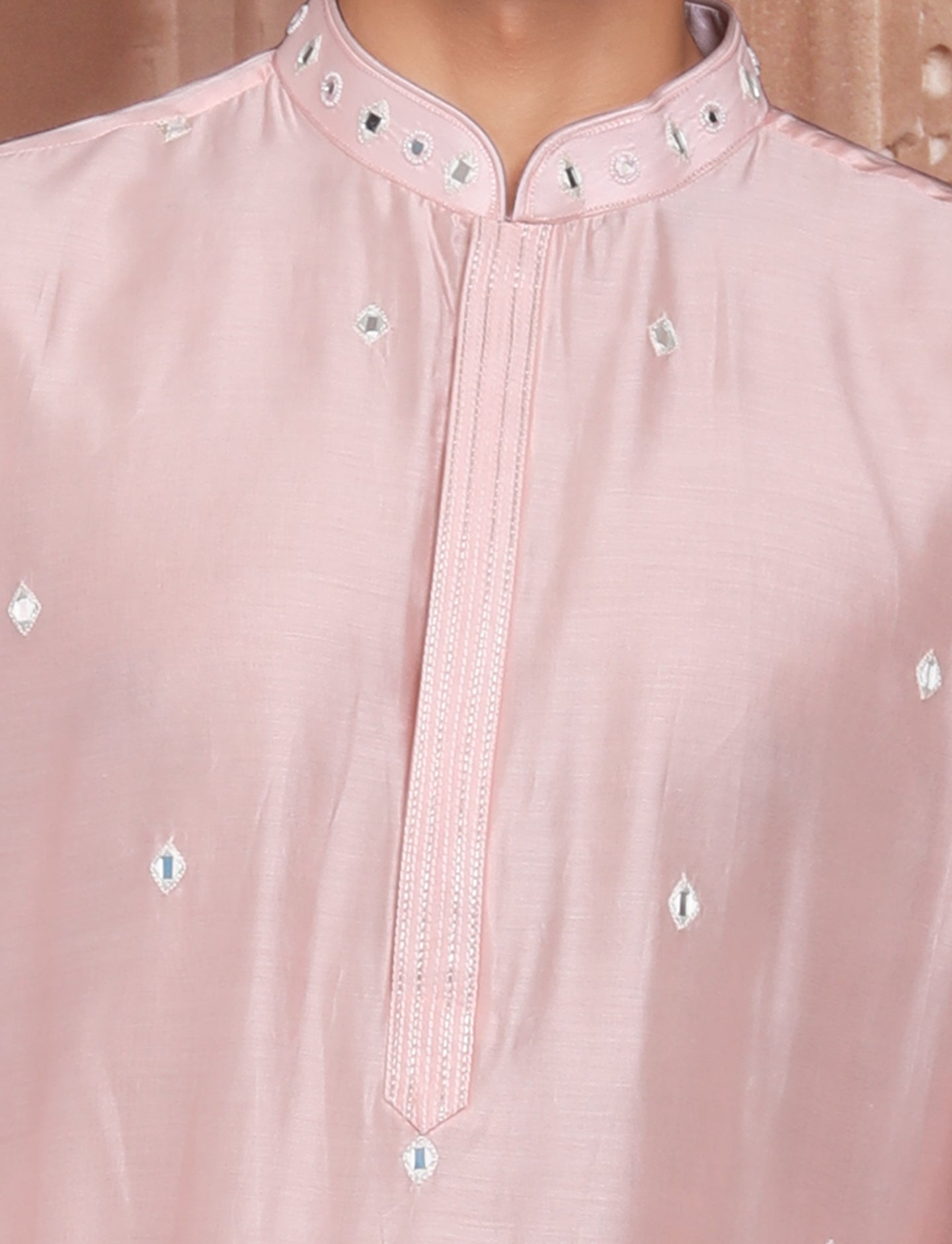 Light Pink Ethnic Handcrafted Kurta With Aligarhi Pant