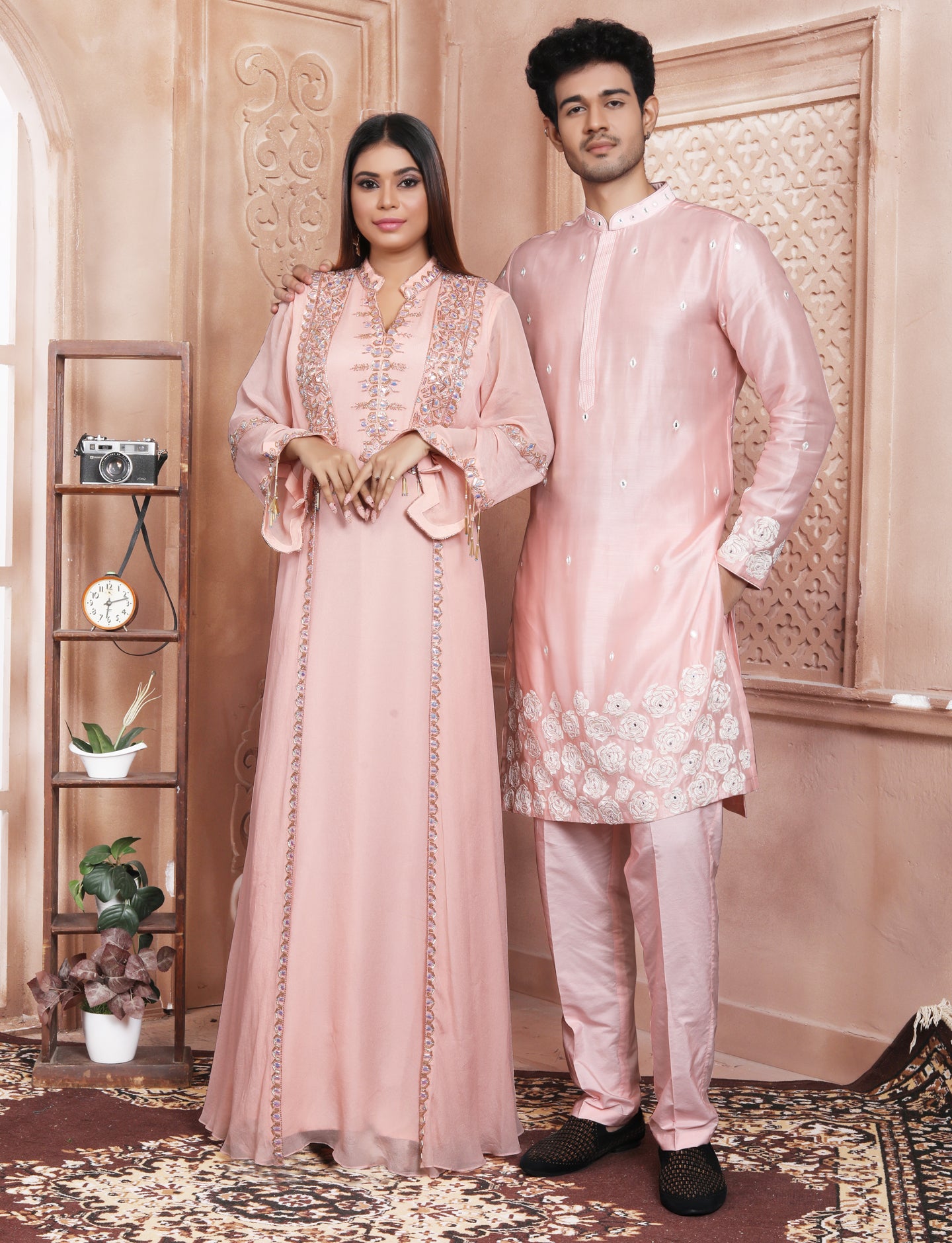 Light Pink Ethnic Handcrafted Kurta With Aligarhi Pant