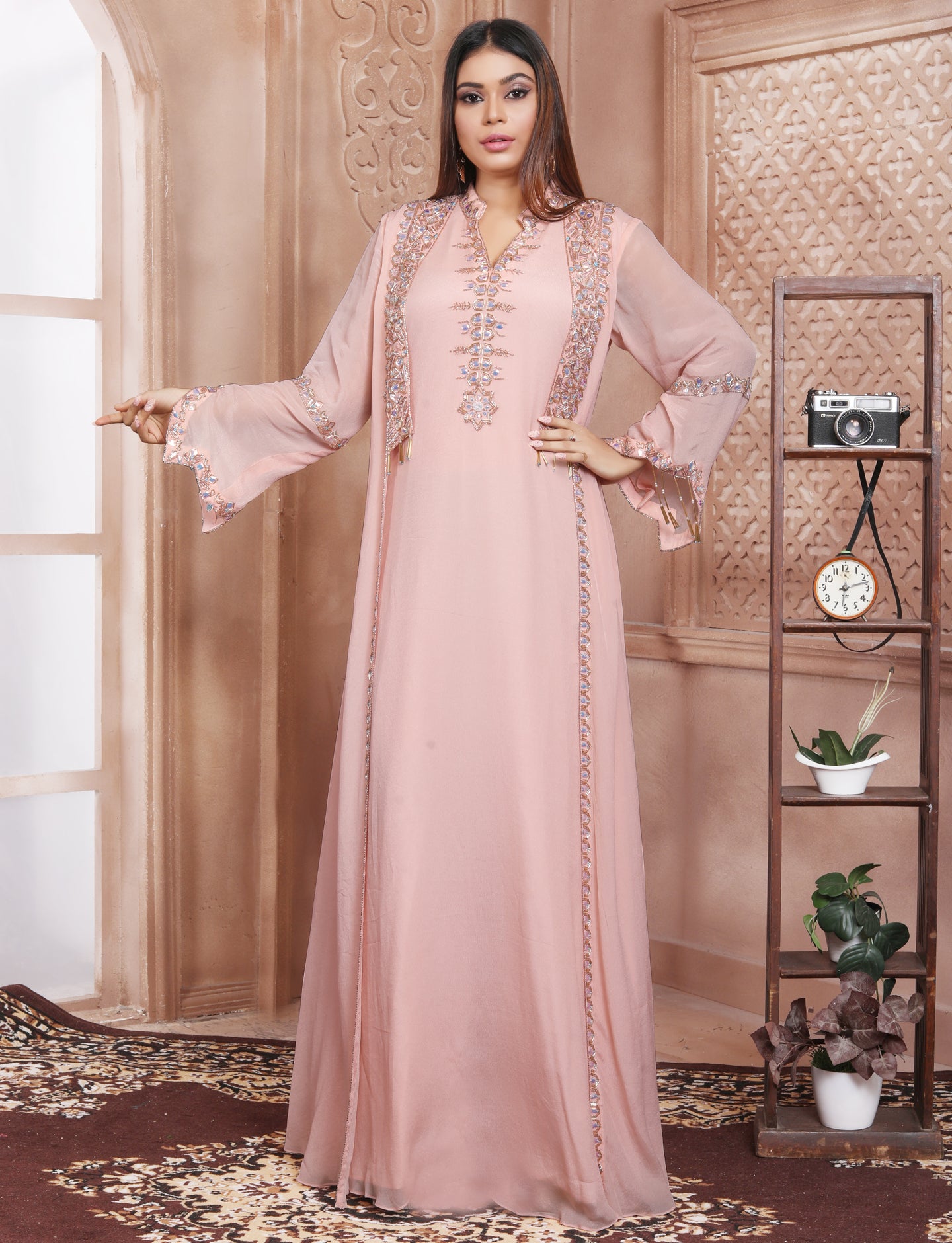 Baby Pink Kaftan With Hand Embroidery