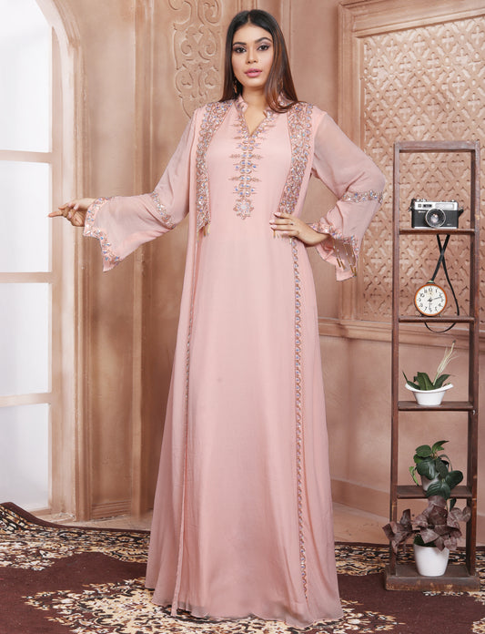 Baby Pink Kaftan With Hand Embroidery