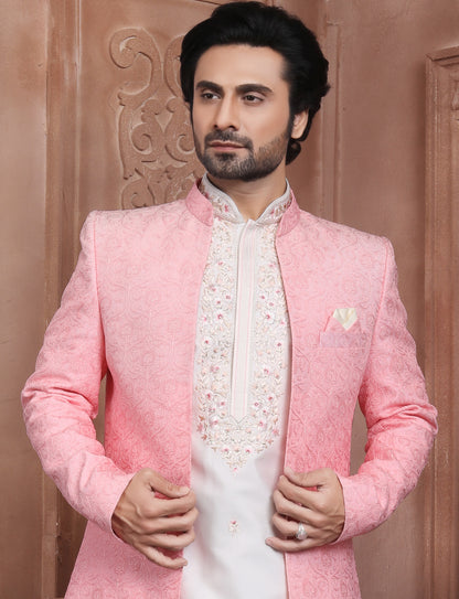 Pink & White Stylis Embroidery Indo Western With Kurta