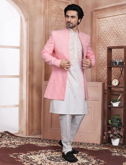 Pink & White Stylis Embroidery Indo Western With Kurta