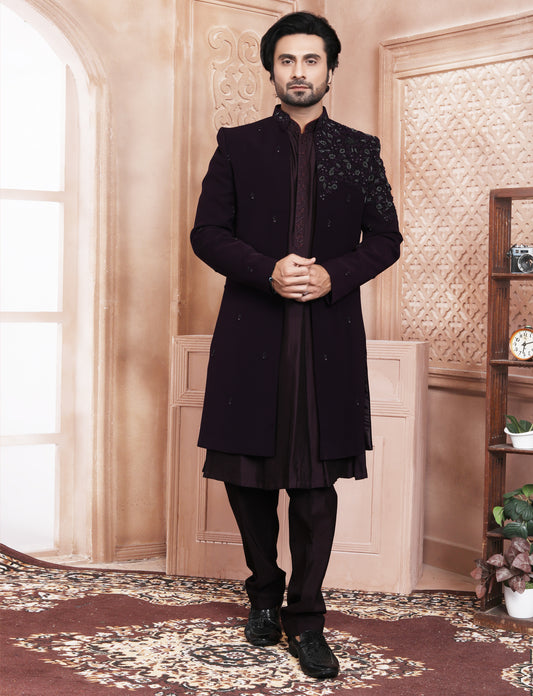 Dark Maroon Elegant HandCrafted Indo Wetern With Kurta