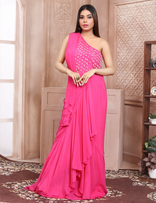 Hot PinK Saree Gown