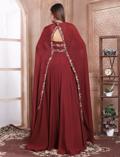 Brown Gown With Hand Embroidery