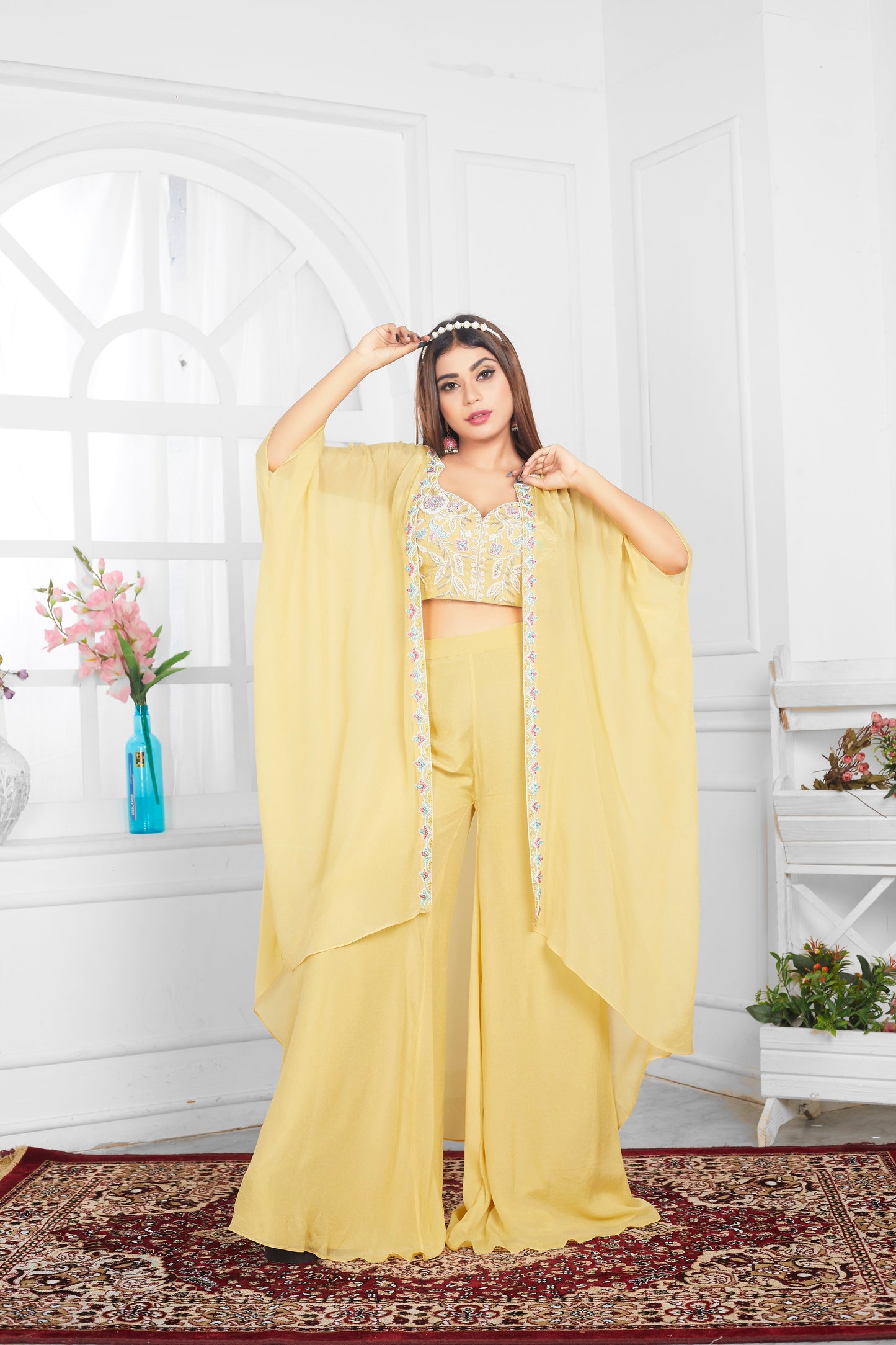 Yellow kaftan With Hand Embroidery