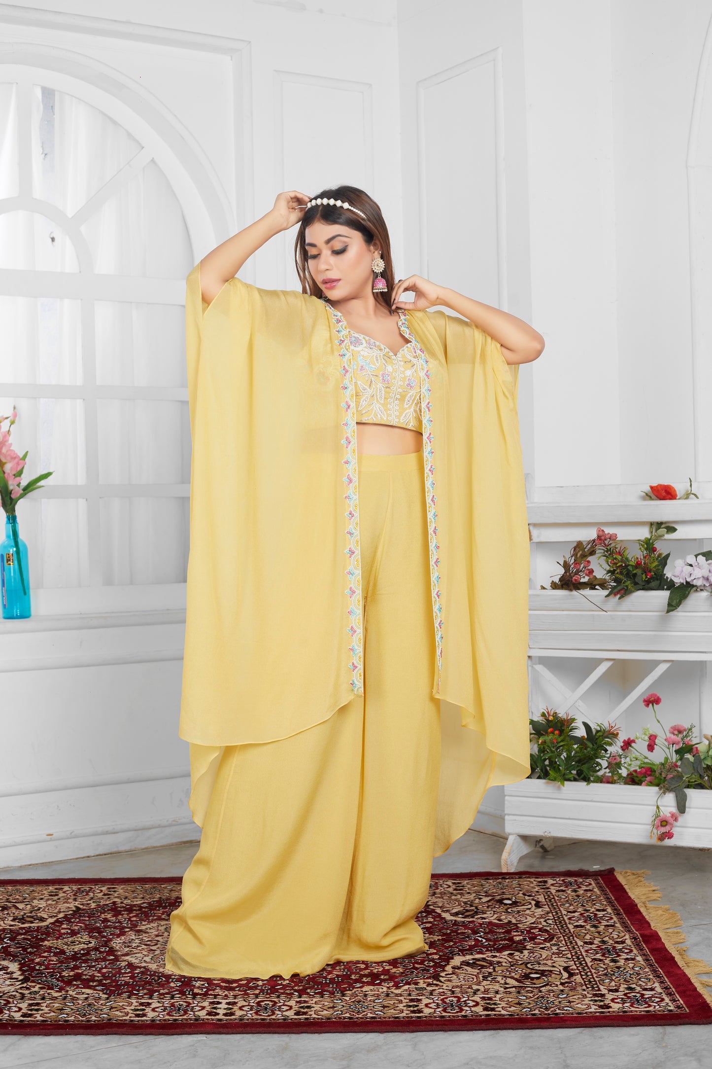 Yellow kaftan With Hand Embroidery