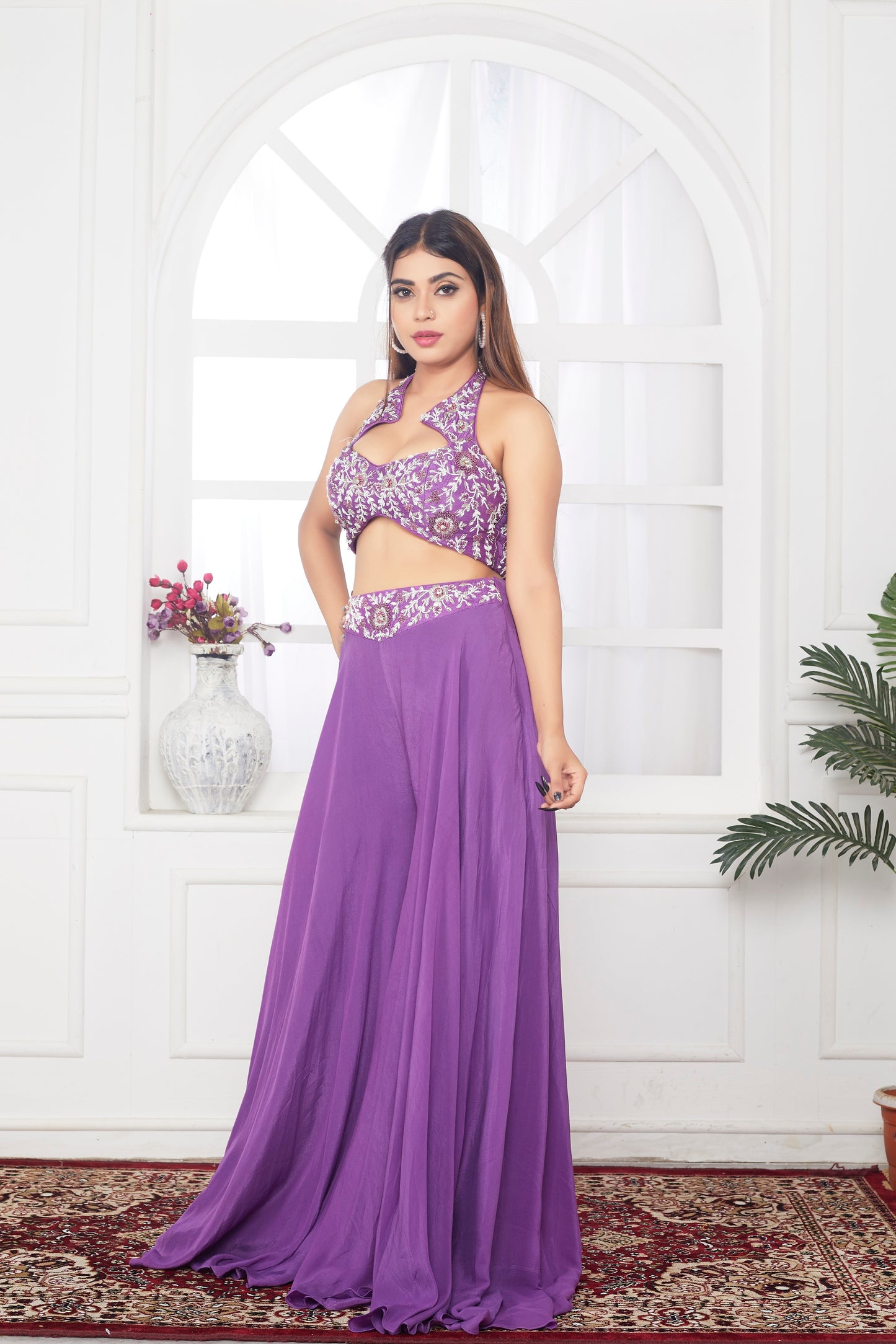 Purple Two- Piece With Hand Embroidery