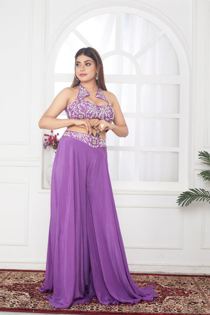 Purple Two- Piece With Hand Embroidery