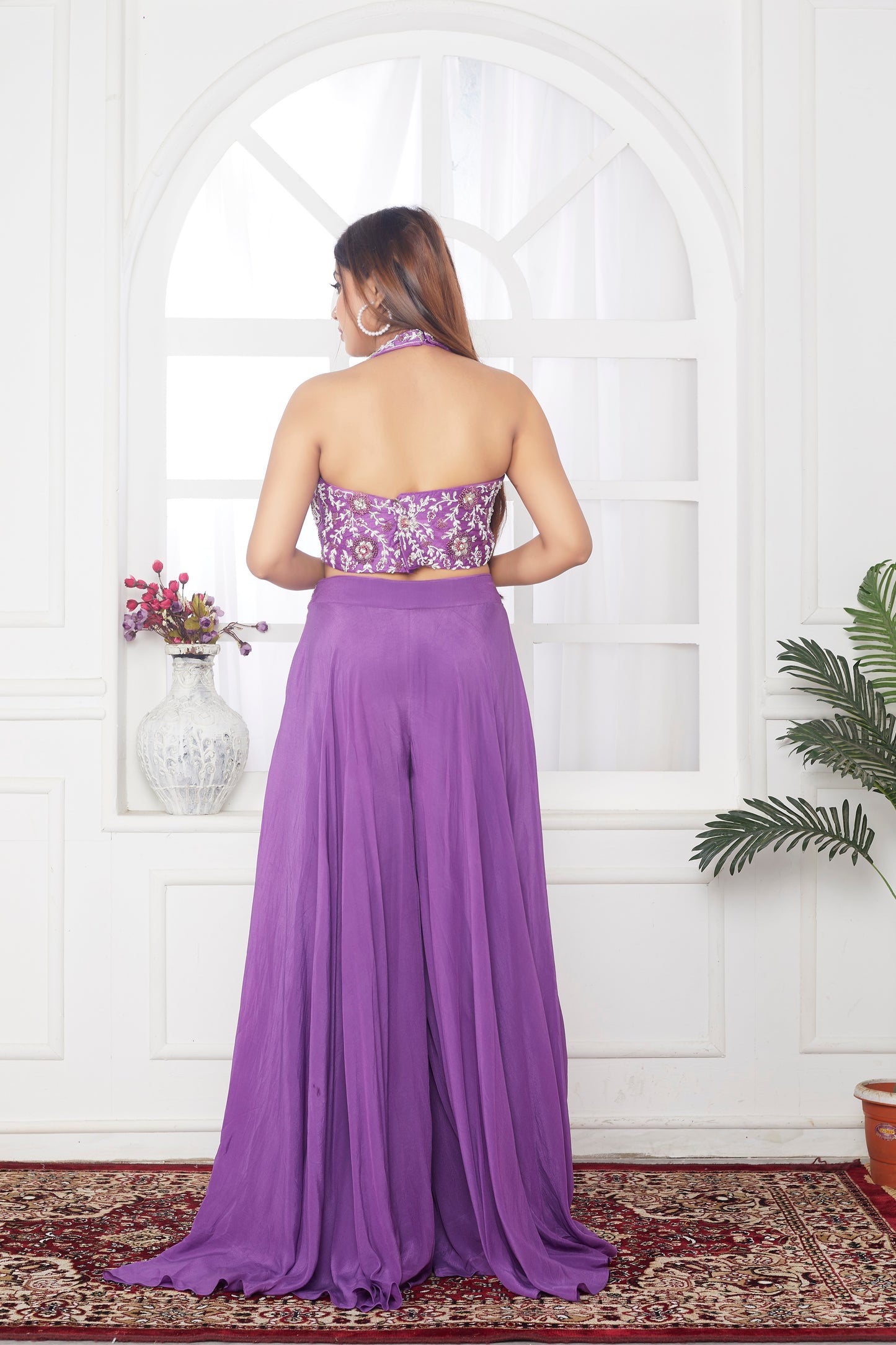 Purple Two- Piece With Hand Embroidery