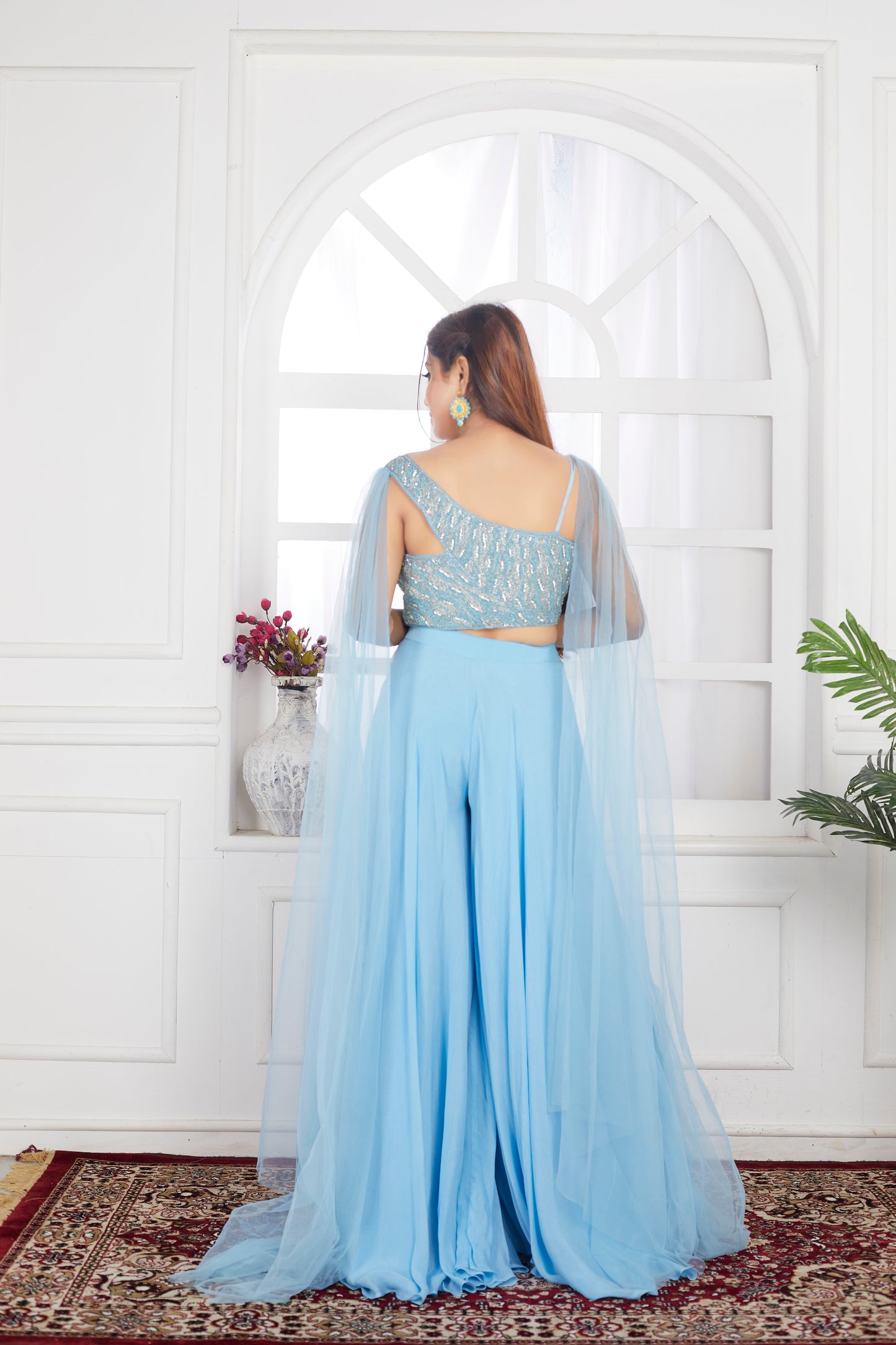 Sky-Blue Two-Piece With Hand Embroidery